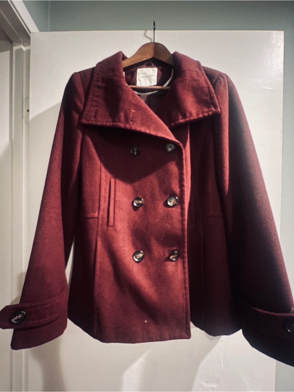 Thread & Supply Double-Breasted Peacoat in Burgundy- XL